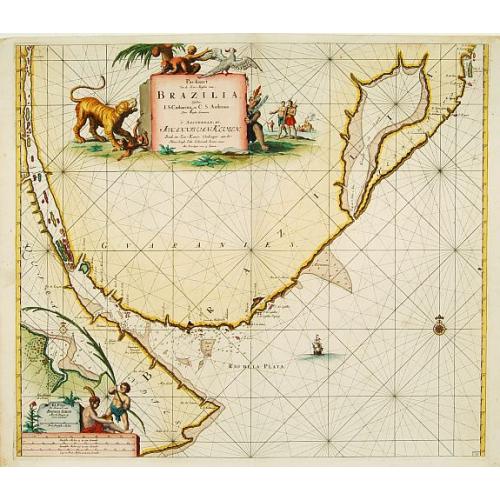 Old map image download for Pas-kaart van .. Brazilia tusschen I.S.Catharina en..