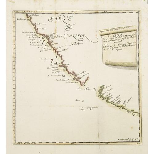Carta de la Mar del Sur, ò Mar pacifico, entre el Equador, y 39½ de latitud Septentrional hallada por el Almirante Jorge Anson en el Galion de Philipinas, que apresò.