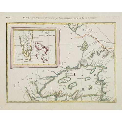 Old map image download for Ilse Paese de' Selvaggi.. Lago Superiore. (Florida and the Bahamas)