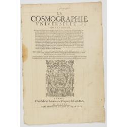 Title page from La Cosmographie Universelle..
