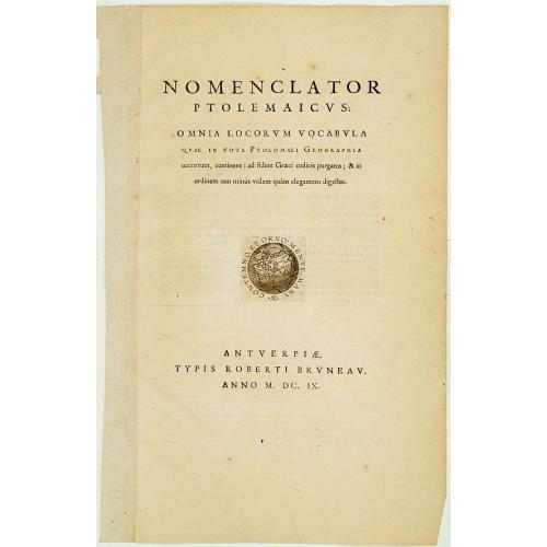 [Titlepage]  Nomenclator Ptolemaicus..