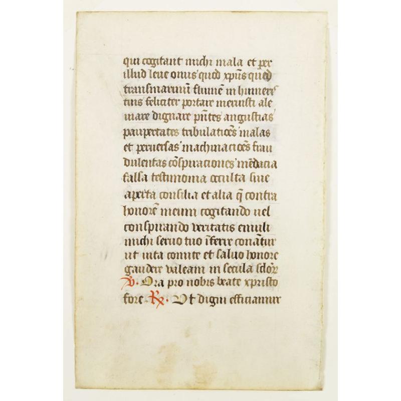 Manuscript leaf on vellum written in a late Gothic hand.