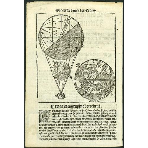 Old map image download for Printed leaf with woodcut globe.
