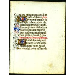 Leaf of vellum, from a manuscript book of hours.