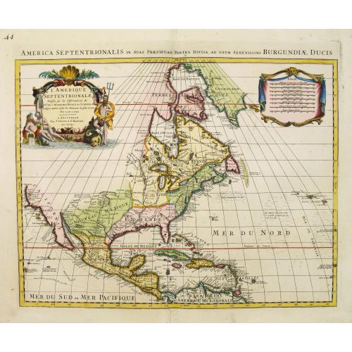 Rare, antique map of L'Amerique septentrionale, Dressée sur les memoires les plus recens. . .