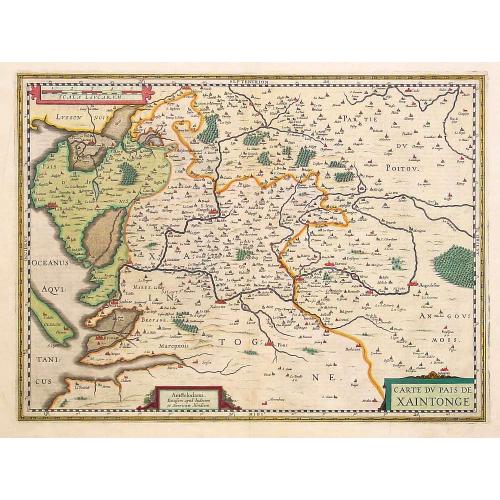 Rare, antique map of Carte du Pais de Xaintonge.