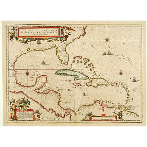 Old map image download for Insulae Americanae in Oceanus Septentrionali cum Terris..