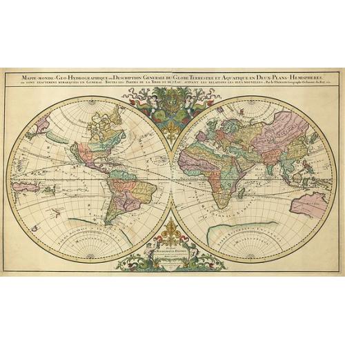 Old map image download for Mappe-Monde Geo-Hydrographique, ou Description Generale du Globe Terrestre et Aquatique en Deux-Plans Hemispheres.