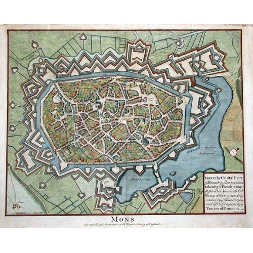 Old map image download for MONS the Capital City of Hainault in ye Low Countries, taken by ye French in 1691...