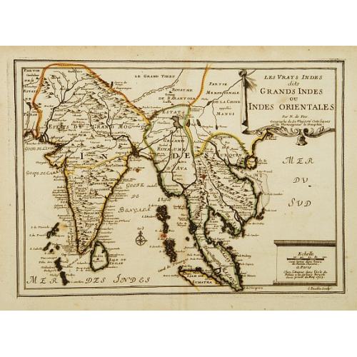 Old map image download for Les Vrays Indes dits Grands Indes ou Indes Orientales Par N. de Fer. Geographe de Sa Majeste Catoliques et de Monseigneur le Dauphin.