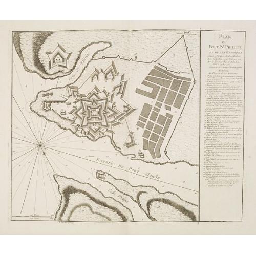 Old map image download for Plan du Fort St. Philippe et de ses Environs : Situés à l'entrée du Port Mahon dans l'Isle de Minorque / Envoyés par Mgr le Marechal Duc de Richelieu. . .