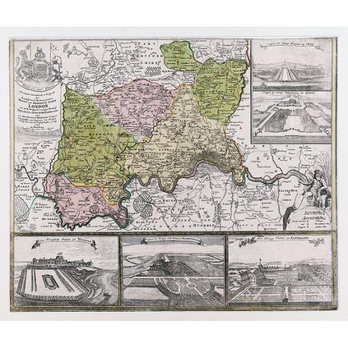Old map image download for Accurater Grundriss u: Gegend der Koenigl: Gross-Brittanischen Haupt und Residentz-Stadt London wie auch Prospecte einiger Koenigl: Palläste u: Lust-Schlösser ...