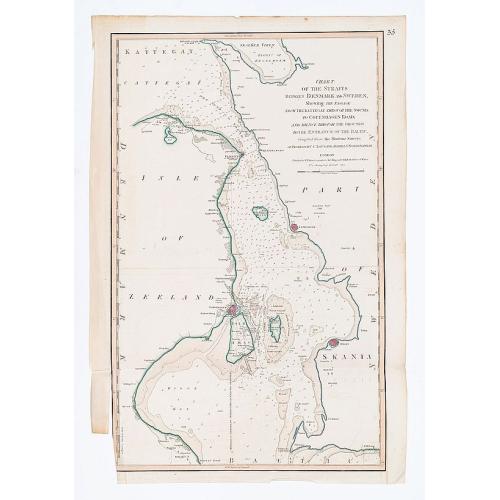 Old map image download for Chart of the Straits Between Denmark and Sweden Shewing the Passage from the Kattegat through the Sound, to Copenhagen Road; and thence through through the Grounds to the Entrance of the Baltic.