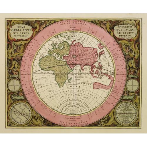 Old map image download for Hemisphaerium Orbis Antiqui cumzonis circulis. . .
