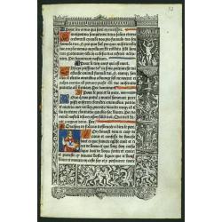 Leaf with miniature from a printed book of hours, on vellum.