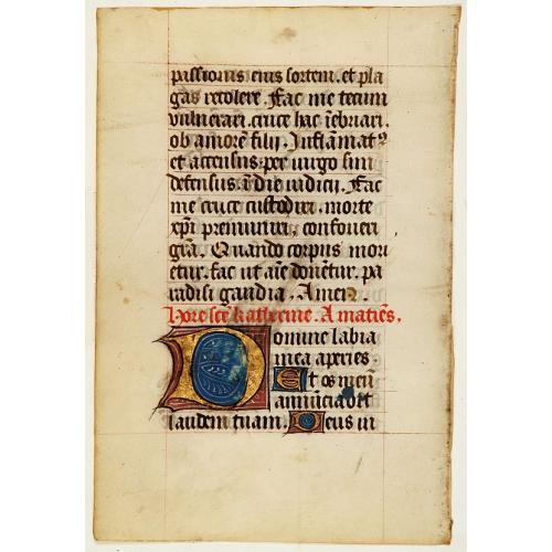 Old map image download for Leaf on vellum from a manuscript Book of Hours.