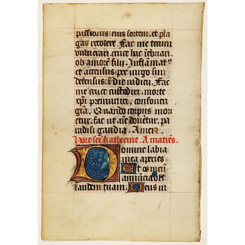 Leaf on vellum from a manuscript Book of Hours.