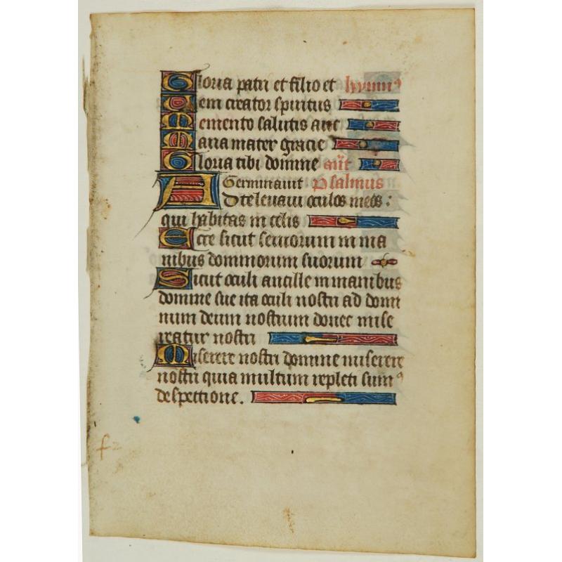Leaf on vellum from a manuscript Book of Hours.