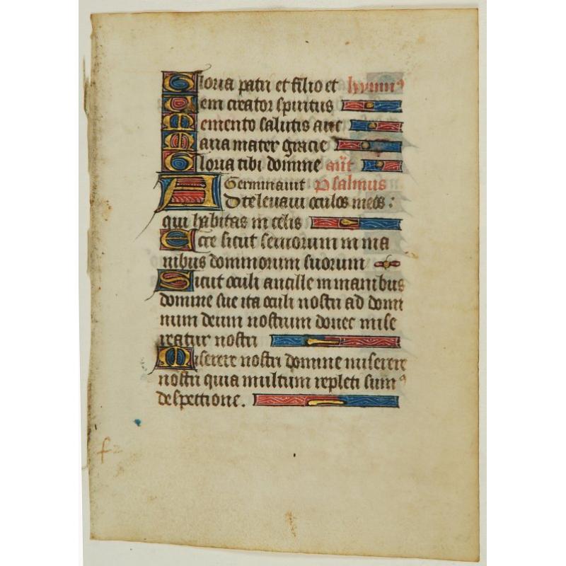 Leaf on vellum from a manuscript Book of Hours.