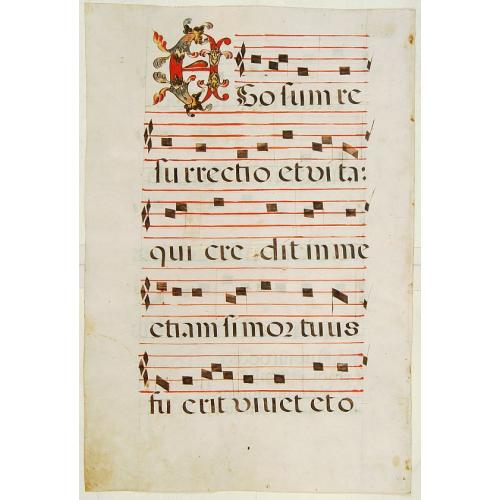 Old map image download for Leaf of manuscript music from an Antiphoner.