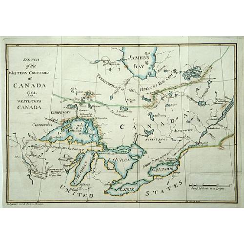 Old map image download for Sketch of the Western countries of Canada 1791./ Westliches Canada.