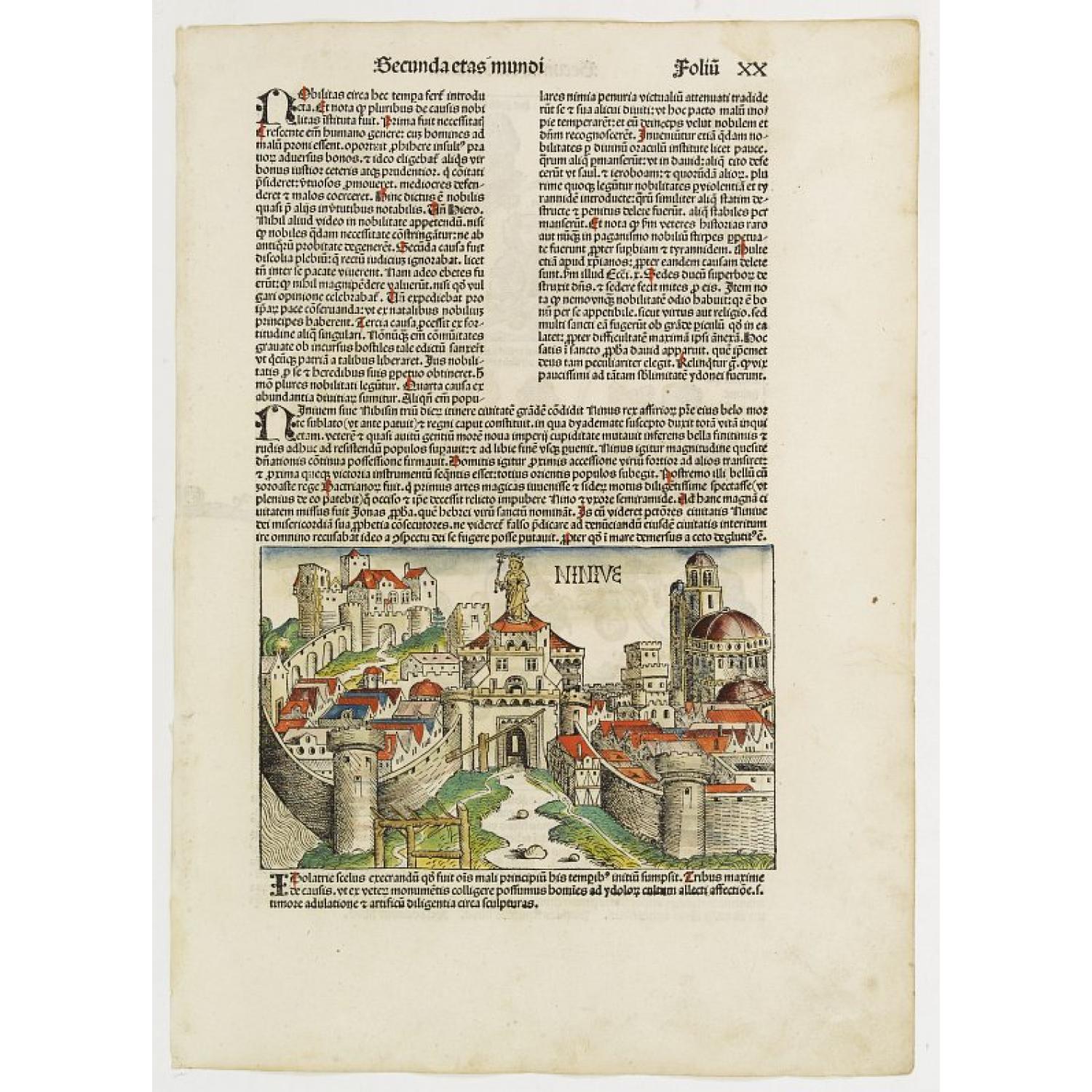 Secunda Etas Mundi. Ninive Folio XX. (With view of city of Ninive, in the northern part of Iraq.)