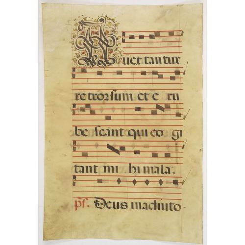 Old map image download for Leaf of manuscript music from an Antiphoner.