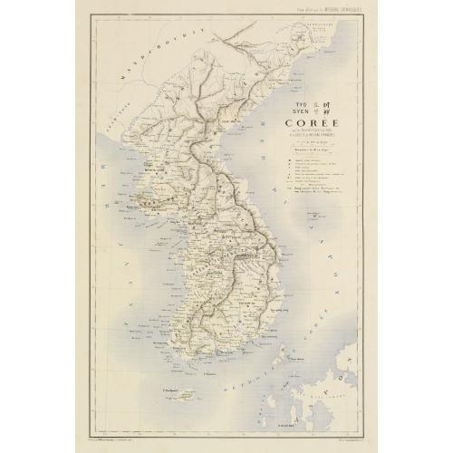 Old map image download for TYO SYEN Corée par les Missionnaires de Corée de la société des missions etrangéres.