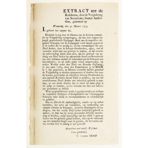 Old map image download for Extract uyt de Resolutien door de Vergadering van Seventiene, binnen Amsterdam, genomen op Woensdag den 31 Maart 1773.