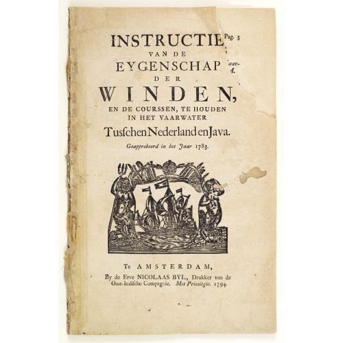 Old map image download for Instructie van de Eygenschap der Winden, en de Courssen, te Houden in het Vaarwater Tusschen Nederland en Java. Geapprobeerd in het Jaar 1783.