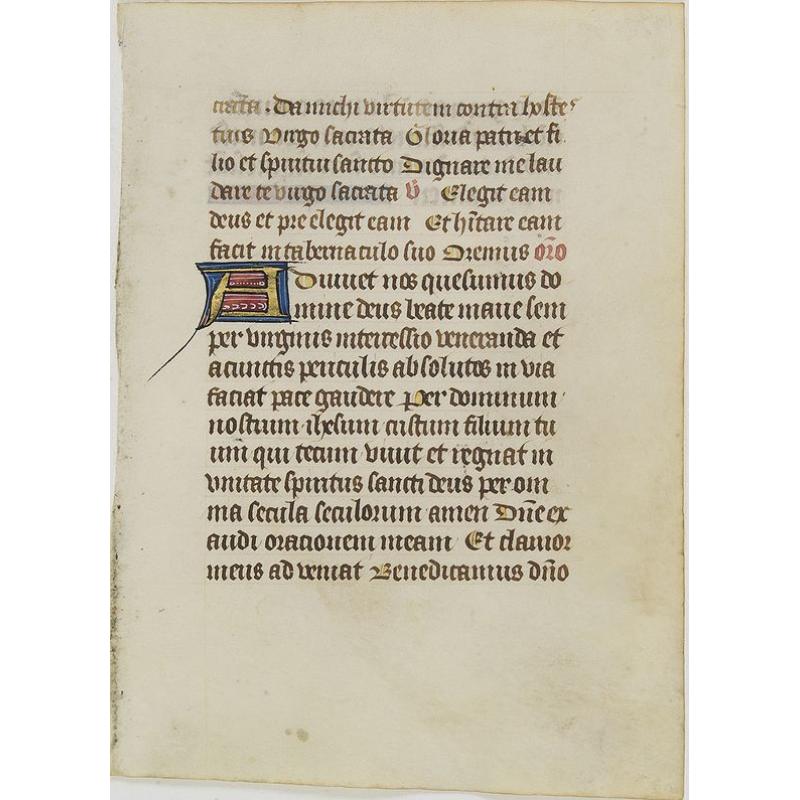 Leaf on vellum from a manuscript Book of Hours.