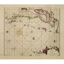 Pas-kaart vande Zee kusten van Venecuela met de Byleggende Eylanden. . .
