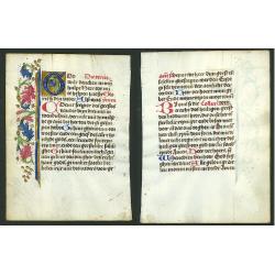 Leaf from a book of hours on vellum.