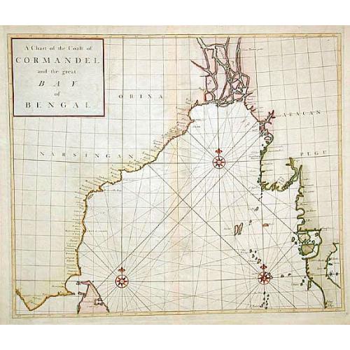 Old map image download for A Chart of the Coast of Cormandel and the great Bay of B..