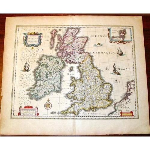 Rare, antique map of Magnae Britanniae et Hiberniae Tabula.