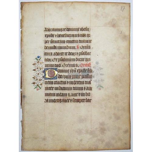 Old map image download for Leaf on vellum from a manuscript Book of Hours.