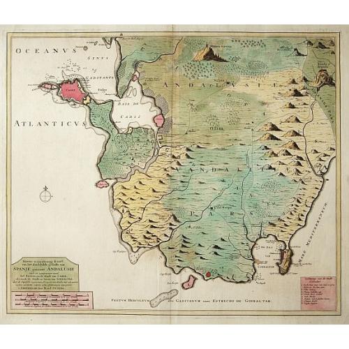 Old map image download for Nieuwe en naukeurige kaart van het zuidelijkste gedeelte van Spanje genaamt Andalusie..