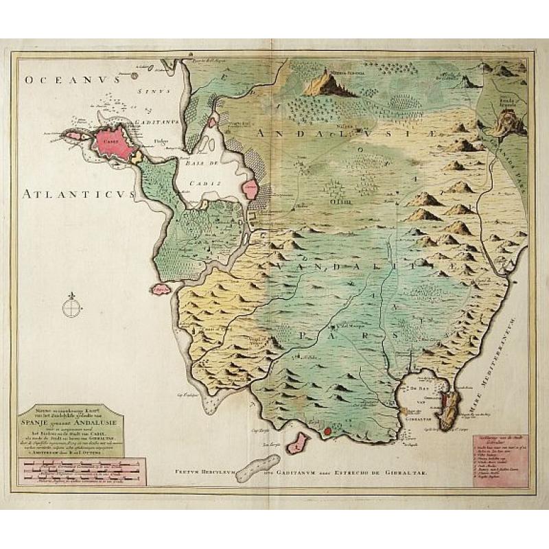 Nieuwe en naukeurige kaart van het zuidelijkste gedeelte van Spanje genaamt Andalusie..