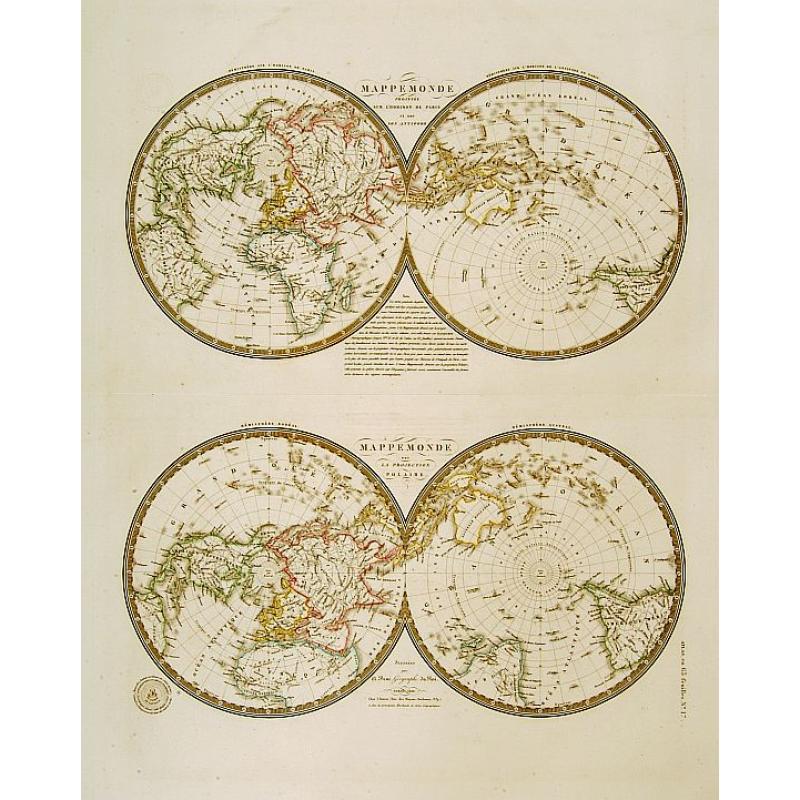 Mappemonde projetée sur l'horizon de Paris.. / Mappemonde sur la projection polaire.