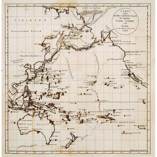 Old map image download for Carte welche die fahrt und Entdeckungen des Capitäns COOK, CLERKE, und GORE, in dem Jahren 1776_1780 vorstellt.