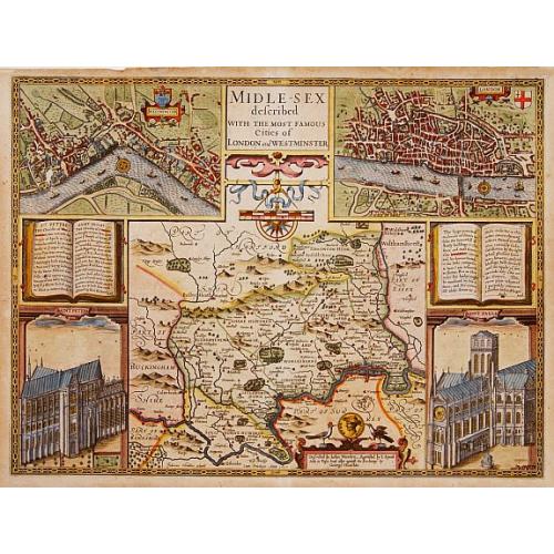 Old map image download for Middle-Sex described with the most famous cities of London and Westminster.