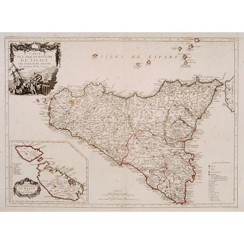 Old map image download for Carte de l'Isle et Royaume de Sicile Par Guillaume Del'Isle.