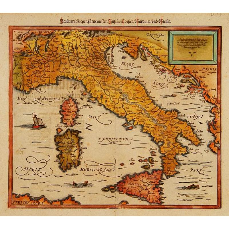 Italia mit zeijnen furnemesten Inseln Corsica Sardinia und Sicilia.