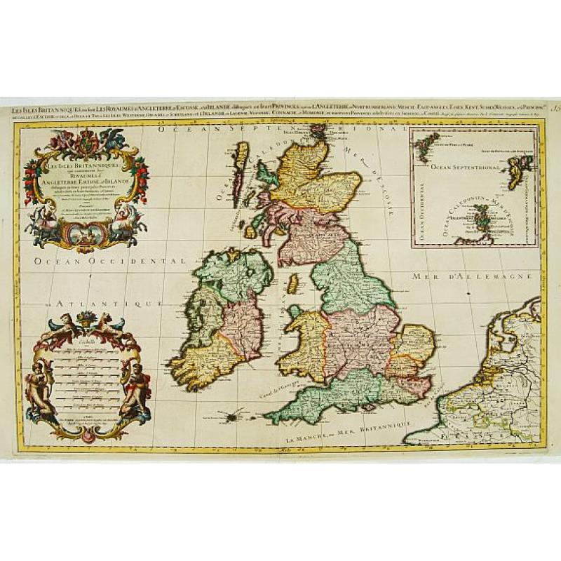 Les Isles Britanniques qui contiennents les- Royaumes, d' Angleterre, Escosse, et Irlande.