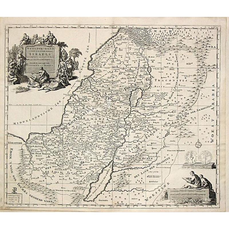 Carte de la Terre Sainte divisée selon les Douze Tribus d'Israel.