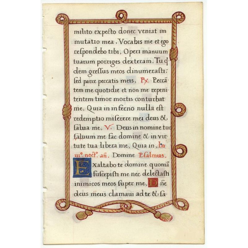Leaf on vellum from a manuscript Book of Hours.