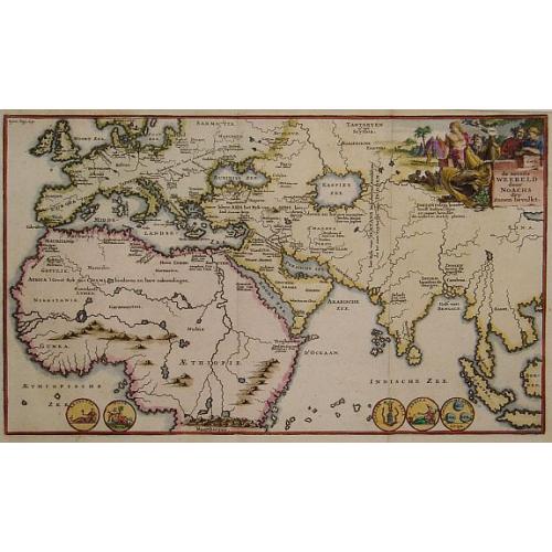 Old map image download for De tweede Weereld door Noachs dry Zonen bevolkt.