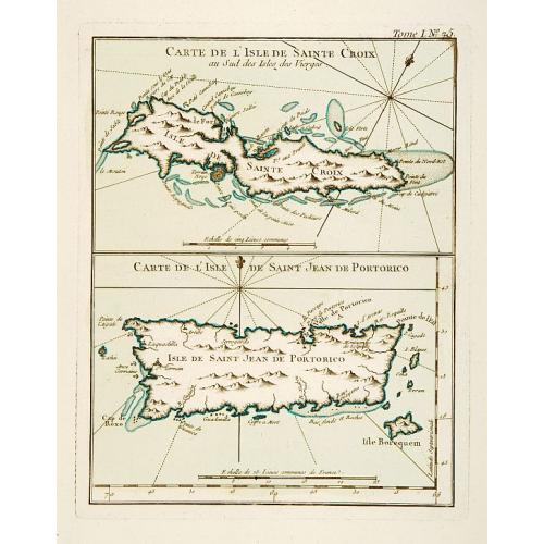 Old map image download for Carte de l'Isle de Sainte Croix au Sud des Isles des Vierges. / Carte de l'Isle de Saint Jean de Portorico.