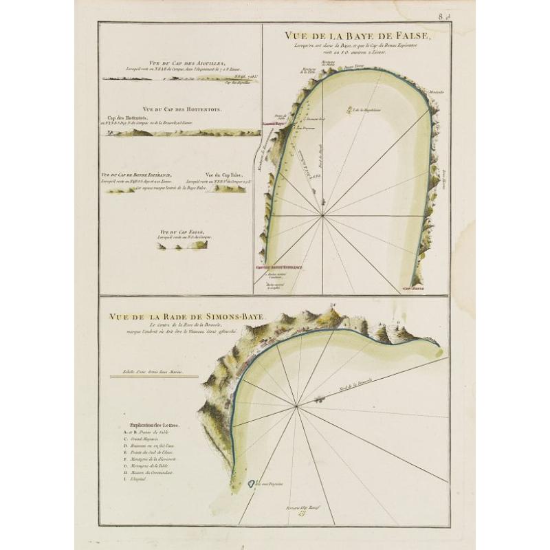 Vue de la Baye de False / Vue de la Rade de Simons-Baye. Vue du Cap des Aiguilles. Vue du Cap des Hottentots. Vue du Cap de Bonne Espérance.