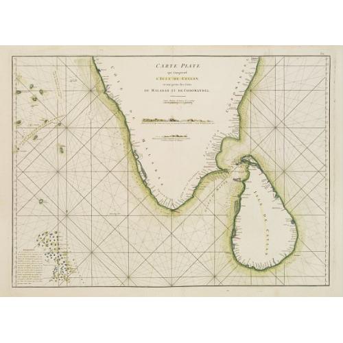 Old map image download for Carte Plate qui comprend l'Isle de Ceylan, une partie des Côtes de Malabar et de Coromandel.